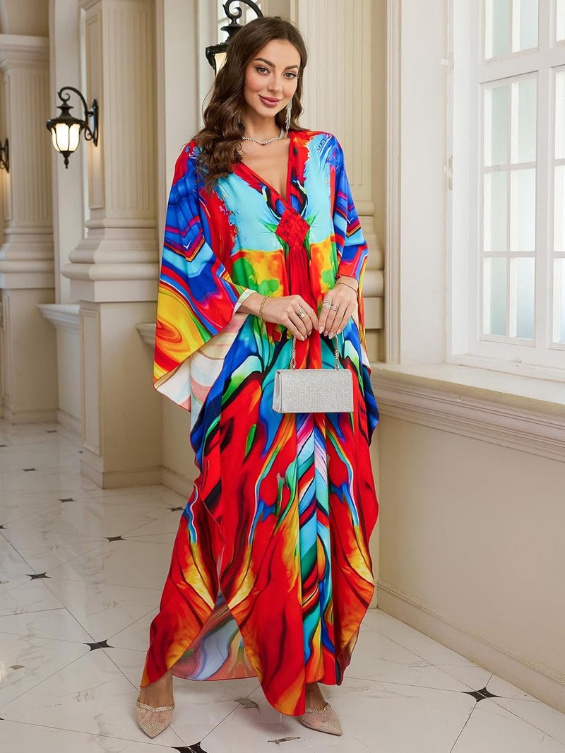 KEYLORTING Women’s Kaftan Beach Cover Up Dress Plus Size Summer Swimsuit Loungewear Maxi Dress - Image 5